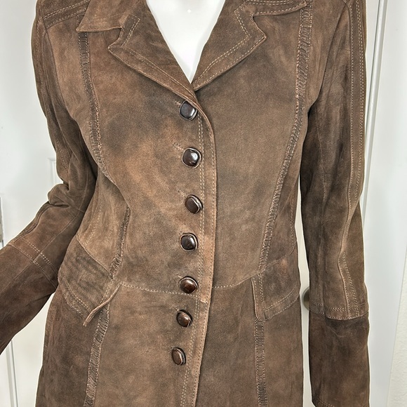Diane Firsten Italian suede/leather chocolate brown coat. Size S - Picture 2 of 9